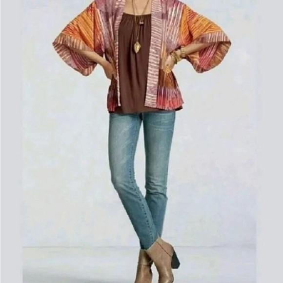 CAbi Mon Ami Kimono Cardigan Women's Sunset Stripe Size Medium boho, Flowy - Picture 2 of 8